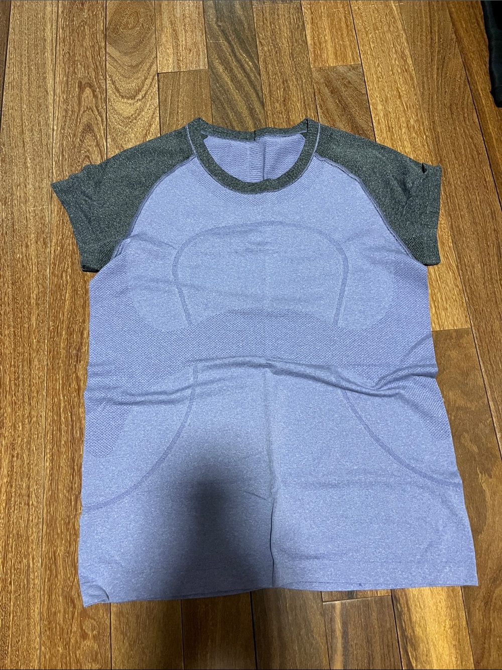 lululemon athletica Lavender-Blue Tee with Charcoal Sleeves
